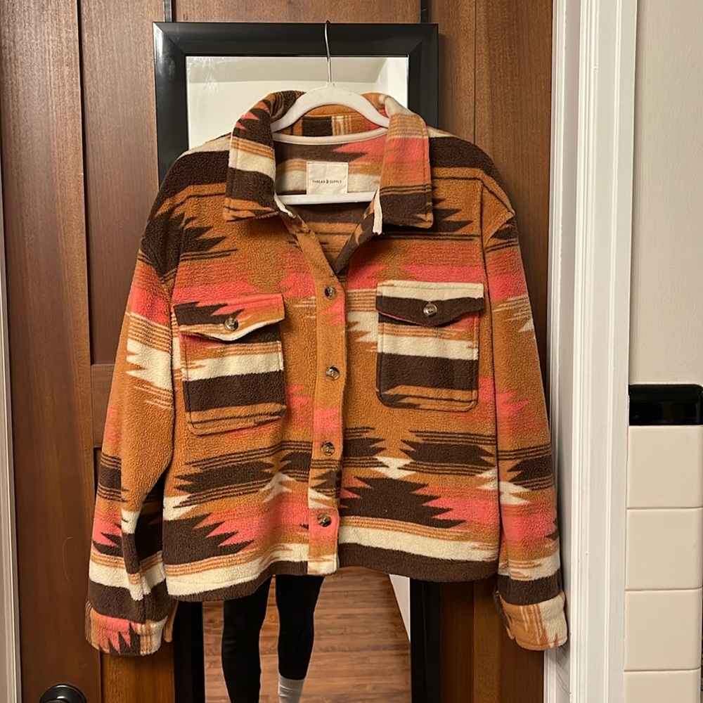 Thread & Supply Pecan Brown Rose Aztec Jacket